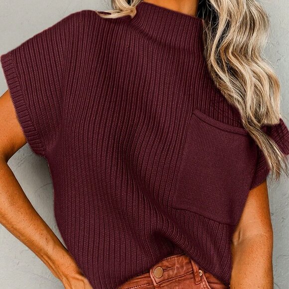 Burgundy Casual  Elegant Style Women's Loose Knit sweater Top - Picture 1 of 9